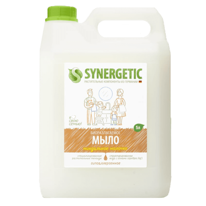 Жидкое мыло 5 л "SYNERGETIC" для мытья рук и тела, биоразлагаемое, Миндальное молочко