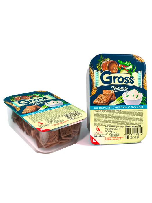 Гренки "Gross" 90 гр. контейнер, Сметана с лучком