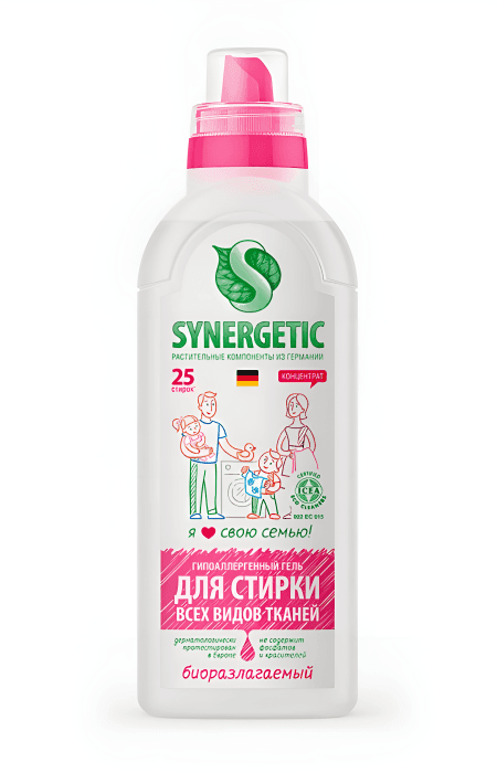 Гель для стирки 1 л SYNERGETIC концентрированный, универсальный