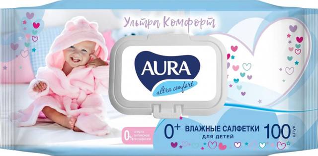 Салфетка влажная 100 шт. "AURA" для детей, КЛАПАН (100 салф.шт)