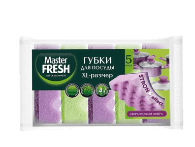 Губки для мытья посуды Master FRESH XL -размер STRONG effect (5 шт.упак)