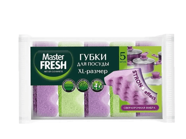 Губки для мытья посуды Master FRESH XL -размер STRONG effect (5 шт.упак)