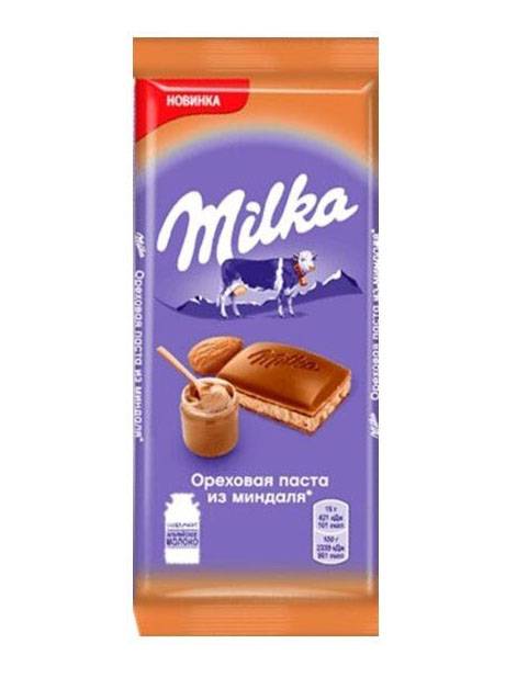 Шоколад "Milka" 85 г, ореховая паста из миндаля