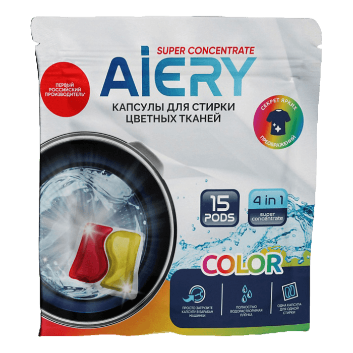 Капсулы для стирки белья "AiERY" Color ДОЙ-ПАК 15шт*15гр