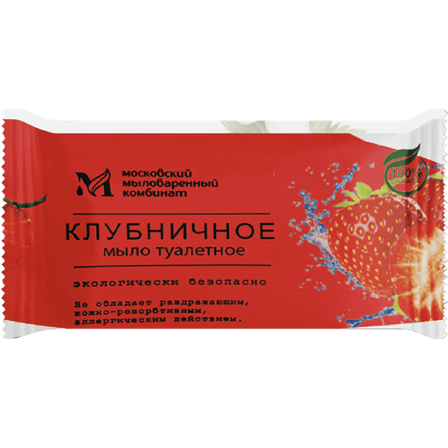 Мыло кусковое 100 гр туалетное "Клубничное" в цвет. оберт. флоупак марки Ординарное ММК