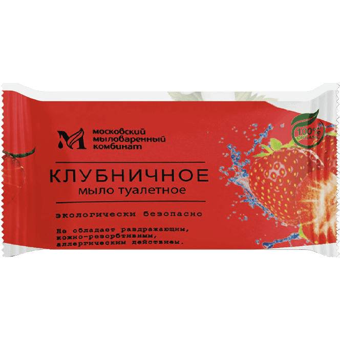 Мыло кусковое 100 гр туалетное "Клубничное" в цвет. оберт. флоупак марки Ординарное ММК