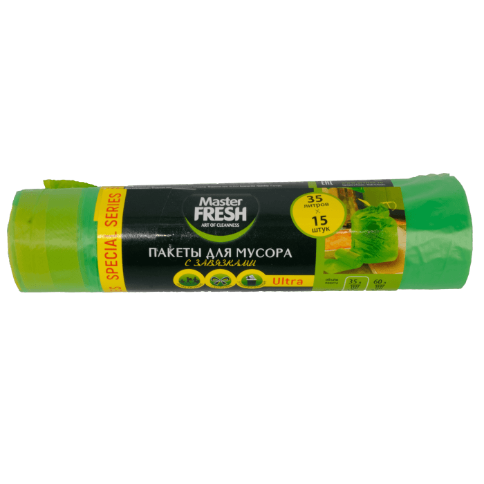 Мешки мусорные 35л/12мкм Master FRESH С УШКАМИ, ЗЕЛЕНЫЕ 30 шт.рул 20 рул.кор