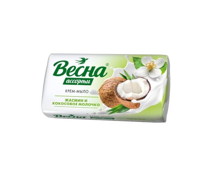 Мыло кусковое 90 г туалетное "Весна" ассорти, Жасмин и кокосовое молочко