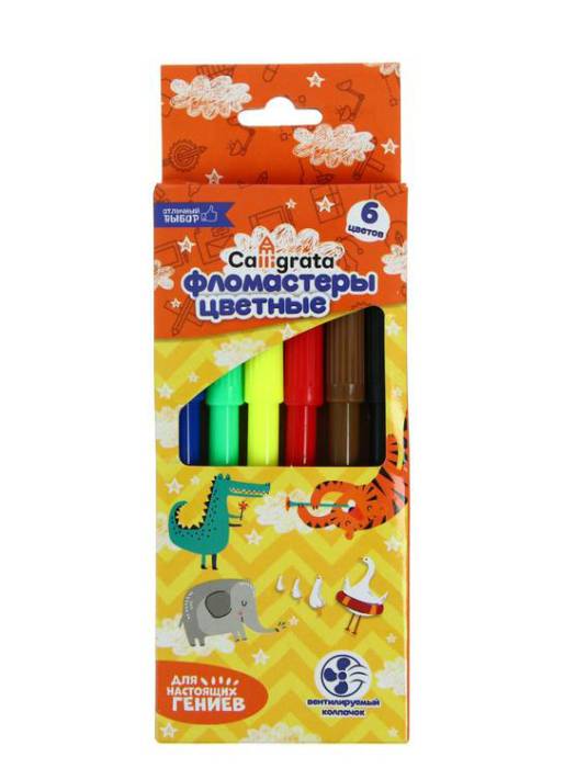 Фломастеры 6 цветов в картонной коробке CALLIGRATA вентилируемый колпачок