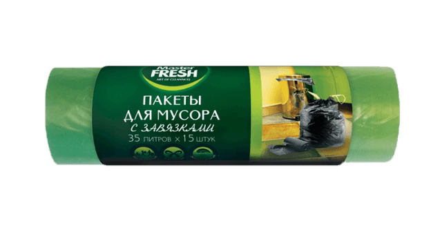 Мешки мусорные 35л/12мкм Master FRESH С УШКАМИ, ЗЕЛЕНЫЕ (30 шт.рул)