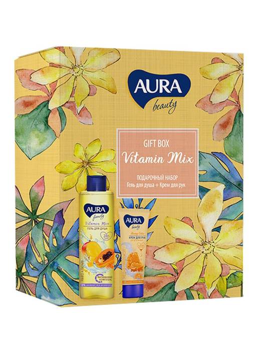 Подарочный набор "AURA" BEAUTY Vitamin Mix/Гель для душа Манго-папайя 250мл + Крем для рук Питательный 7