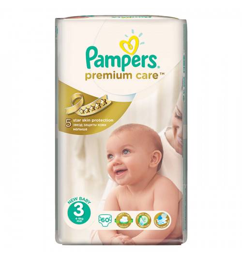 Подгузники "Pampers Premium Care" 3 Midi, 5-9 кг/60 шт.