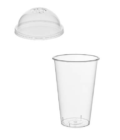 Стакан шейкер 500 мл ТВЕРДЫЙ ПЛАСТИК "BUBBLE Cup" + крышка D-90 мм купольная с отверстием КОМПЛЕКТ