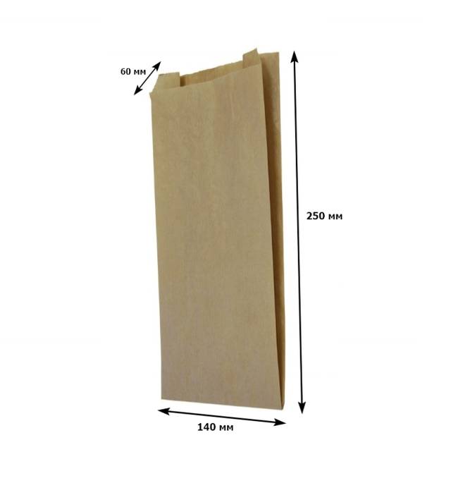 Пакет бумажный 140*60*250 КРАФТ, V-дно