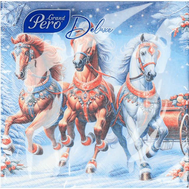 Салфетка бумажная НГ 3-х/трехслойная 33*33 GrandPero Deluxe (20 лист.пач), Зимняя тройка