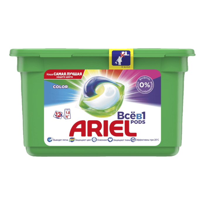 Капсулы для стирки белья "Ariel" 12 капсул 27г автомат, Color&style