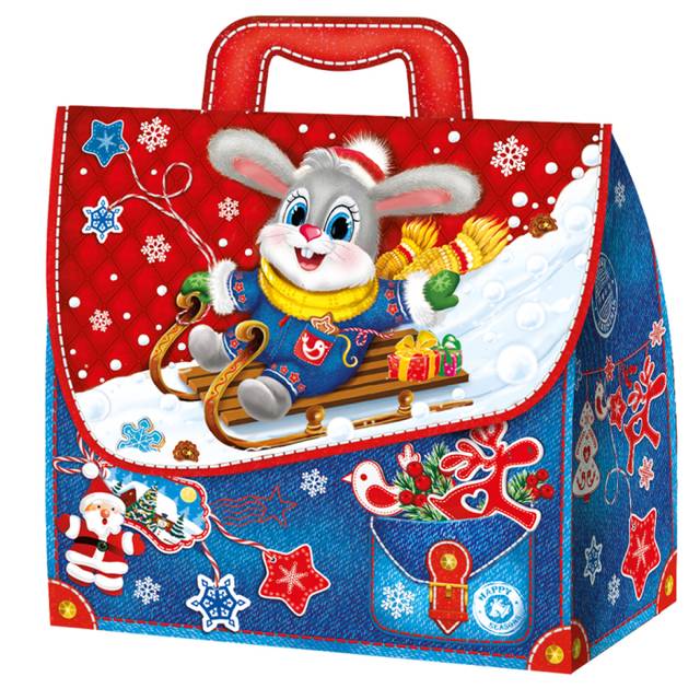 Коробка бумажная для конфет 1,5 кг "Портфельчик Джинс"