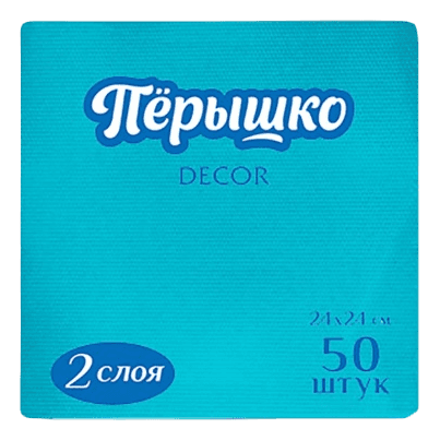 Салфетка бумажная 2-х/двухслойная 24*24 "Перышко Dekor" (50 лист.пач), Синий