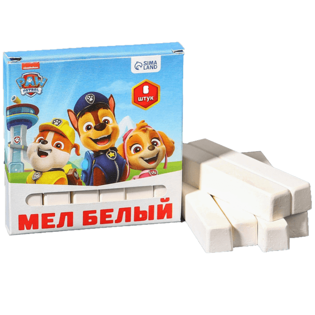 Мелки белые школьные 6шт "Щенячий патруль" Paw Patrol, прямоугольные