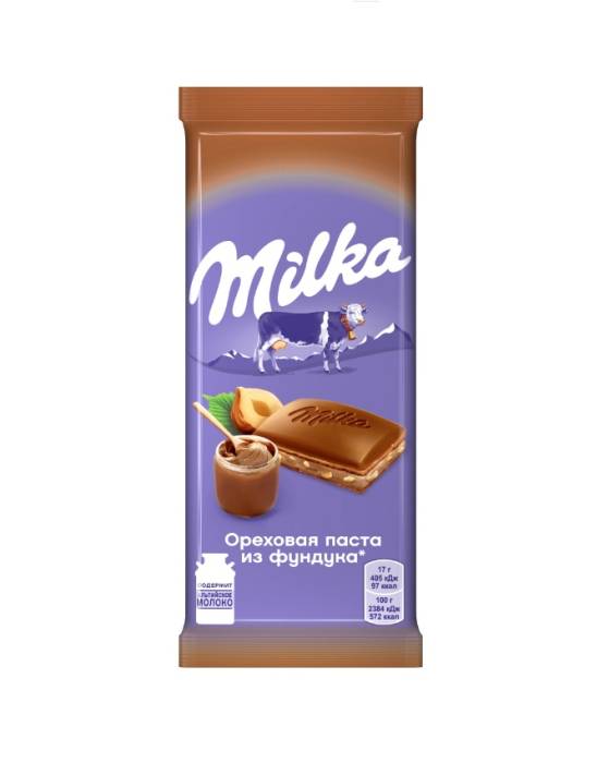 Шоколад "Milka" 85 г, Паста с дробленым орехом