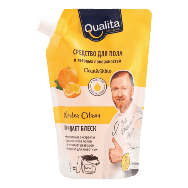 Средство для мытья пола и твердых поверхностей 500 мл "QUALITA WINTER CITRUS", дой-пак