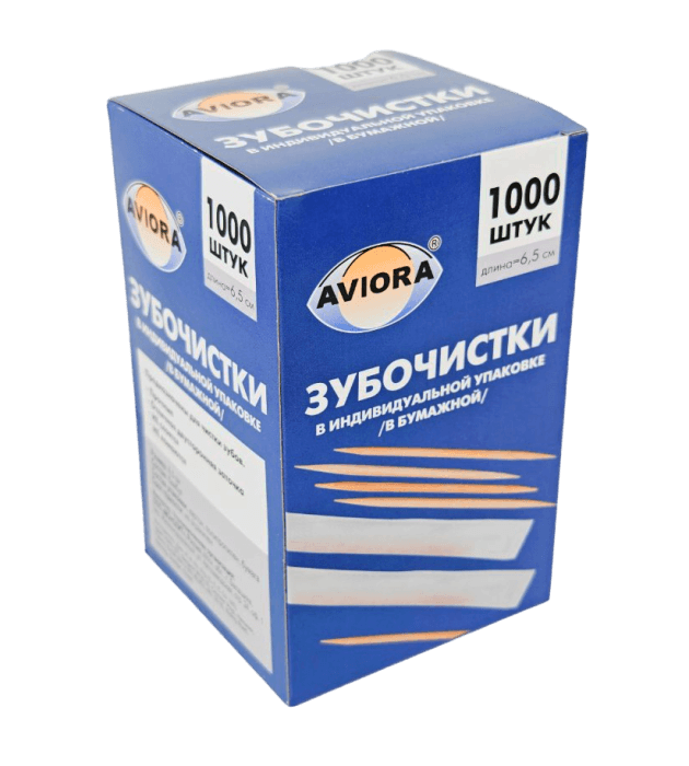 Зубочистки бамбуковые в индивид бумажной упаковке (1000 шт.упак) AVIORA