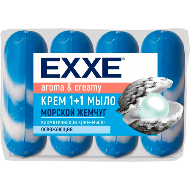 Косметическое мыло 75 гр "EXXE" полосатое ЭКОПАК (4 шт.упак), Синее, Морской жемчуг