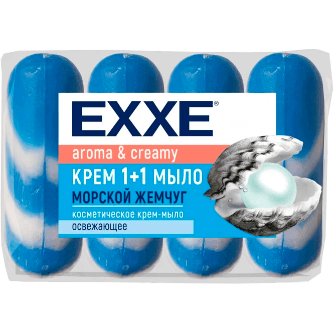 Косметическое мыло 75 гр "EXXE" полосатое ЭКОПАК (4 шт.упак), Синее, Морской жемчуг