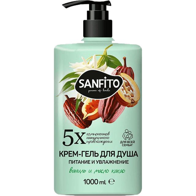 Гель для душа 1000 мл SANFITO, Ваниль и масло какао