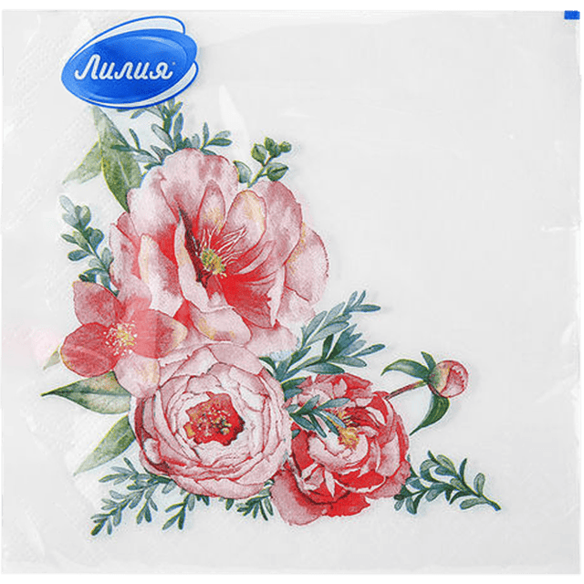 Салфетка бумажная 2-х/двухслойная 33*33 "Лилия" Цветные с рисунком (20 Лист.пач), Цветочная композиция