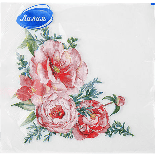 Салфетка бумажная 2-х/двухслойная 33*33 "Лилия" Цветные с рисунком (20 Лист.пач), Цветочная композиция
