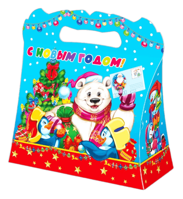 Коробка бумажная для конфет 1,2 кг Сумочка Телеграмма 255*110*200
