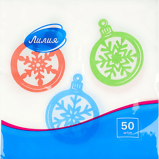 Салфетка бумажная НГ 1/однослойная 24*24 "Лилия" с рисунком Ассорти (50 лист.пач), Шарики-снежинки