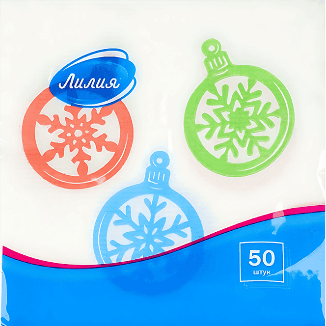 Салфетка бумажная НГ 1/однослойная 24*24 "Лилия" с рисунком Ассорти (50 лист.пач), Шарики-снежинки