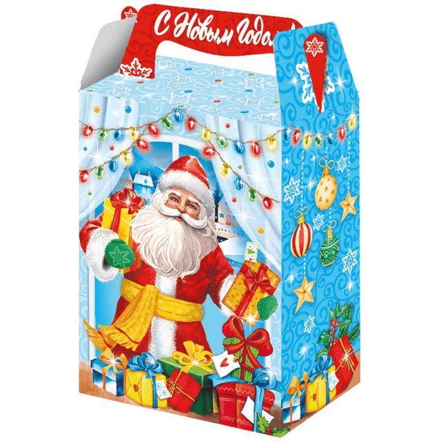 Коробка бумажная для конфет 1 кг с окном Дед мороз 140*80*195