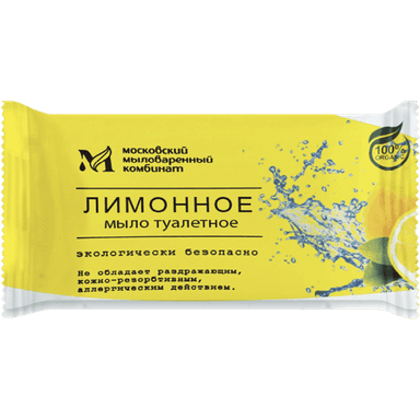 Мыло кусковое 100 гр туалетное "Лимонное" в цвет. оберт. флоупак марки Ординарное ММК