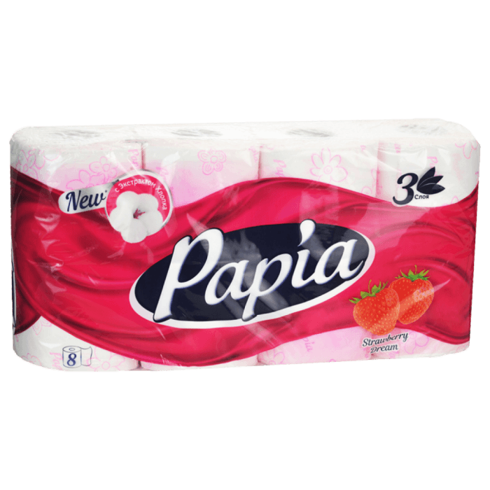 Туалетная бумага 3-х/трехслойная "Papia" с запахом ассор. (8 рул.упак)