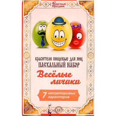 Набор пасхальный "Веселые личики"/4 красителя наклейки/6 блоков