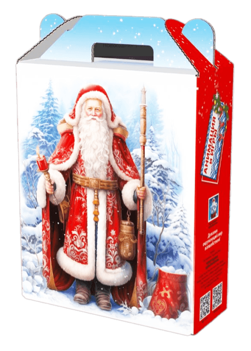 Коробка бумажная для конфет 1 кг Подарок Русь с анимацией 168*68*209