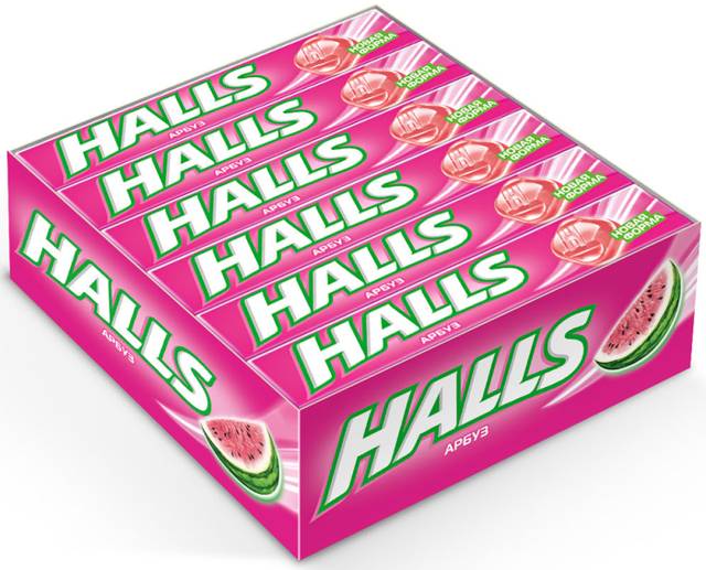 Лененцы "Halls" 25г (12 шт.упак), Арбуз, Розовый