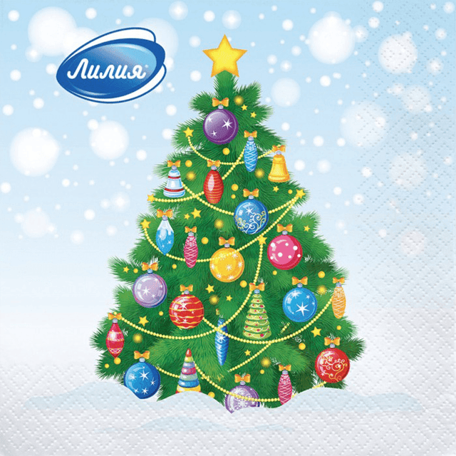 Салфетка бумажная НГ 2-х/двухслойная 33*33 "Лилия" (20 лист.пач), Новогоднее чудо