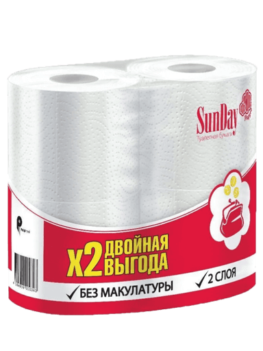 Туалетная бумага 2-х/двухслойная "SunDay" Белая (4 рул.упак)