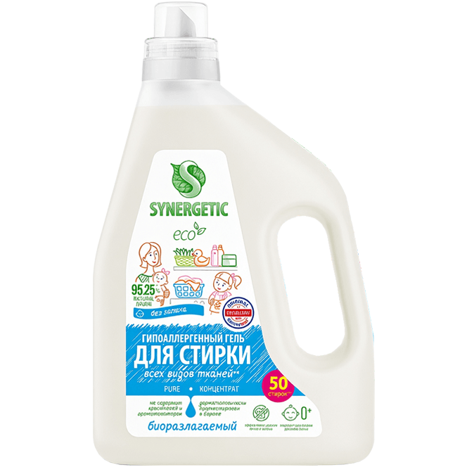 Гель-концентрат для стирки белья 1,5 л SYNERGETIC биоразлагаемый, PURE