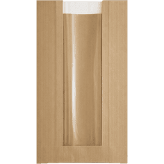 Пакет бумажный 250*140*60*60 КРАФТ, с окном, V-дно
