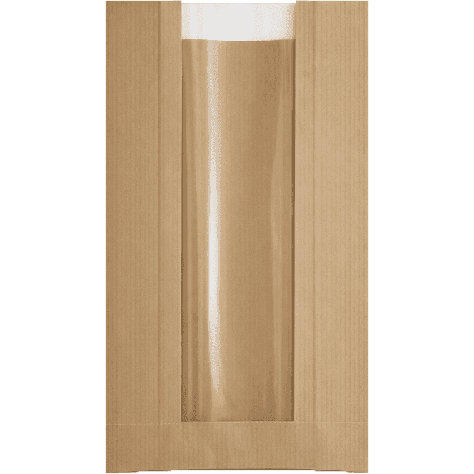 Пакет бумажный 250*140*60*60 КРАФТ, с окном, V-дно
