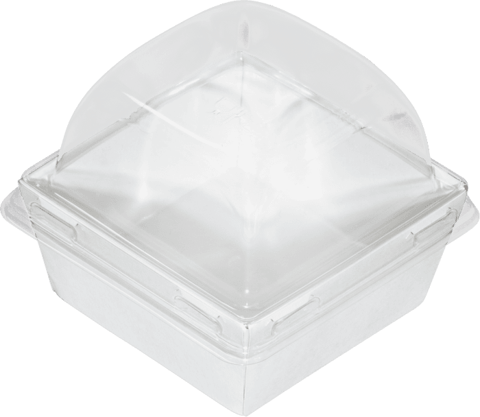 Контейнер бумажный универсальный 300 мл 85*85*85 мм SMART PACK Dome Lid БЕЛЫЙ + крышка ForGenika купольная КОМПЛЕКТ