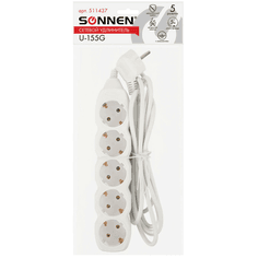 Удлинитель сетевой 5 м SONNEN U-155G, с заземлением 10А, Белый