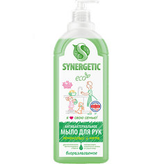 Мыло жидкое 1000 мл SYNERGETIC антибактериальное, для кухни, для мытья рук АНТИЗАПАХ, Лемонграсс и мята