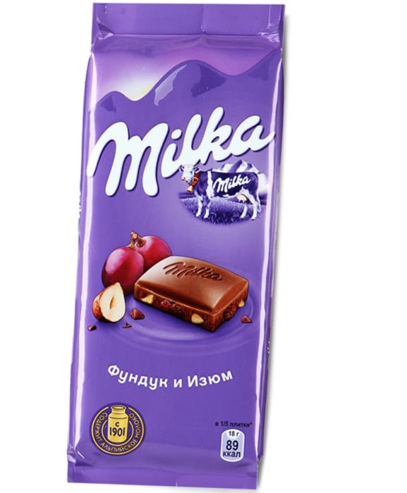 Шоколад "Milka" 80 г, Изюм-фундук 