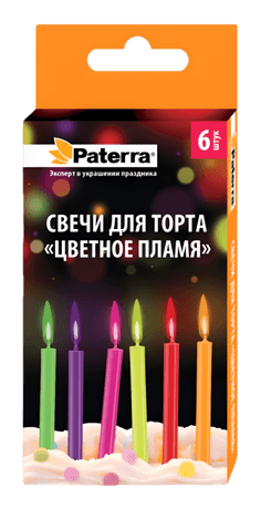 Свечи для торта ЦВЕТНОЕ ПЛАМЯ (6 шт.упак) PATERRA